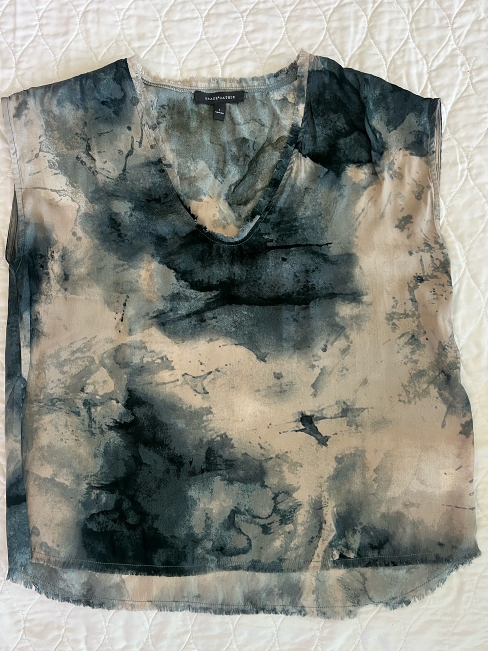 Grayson Threads Women's Watercolor V-Neck Silk “feel” Blouse.